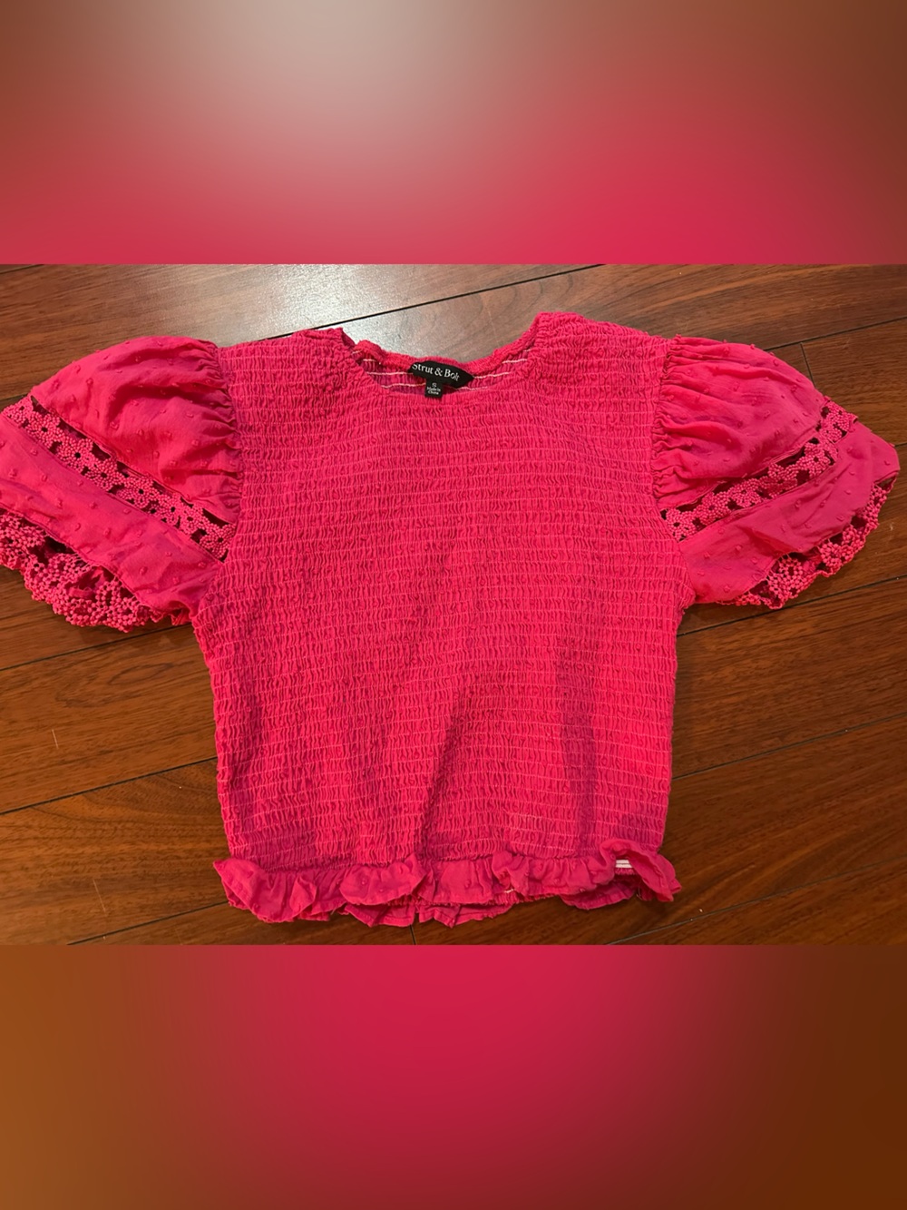 Smocked Puff Sleeve Top - Hot Pink Fuchsia Pink